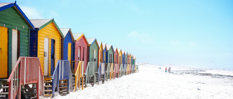 Beach huts on teh sand